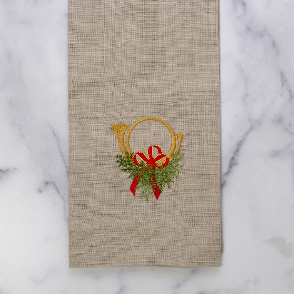 Holiday Horn with Bow Linen Towel - New