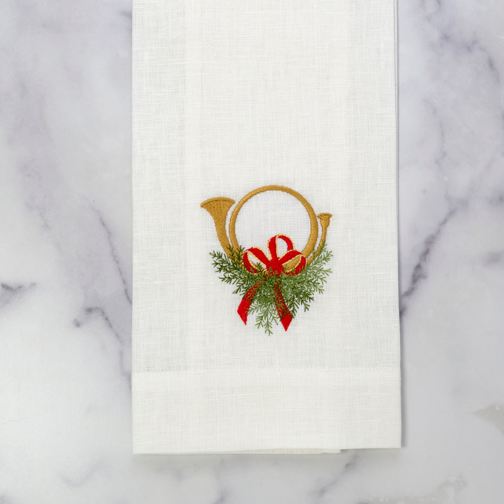 Holiday Horn with Bow Linen Towel - New
