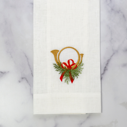 Holiday Horn with Bow Linen Towel - New