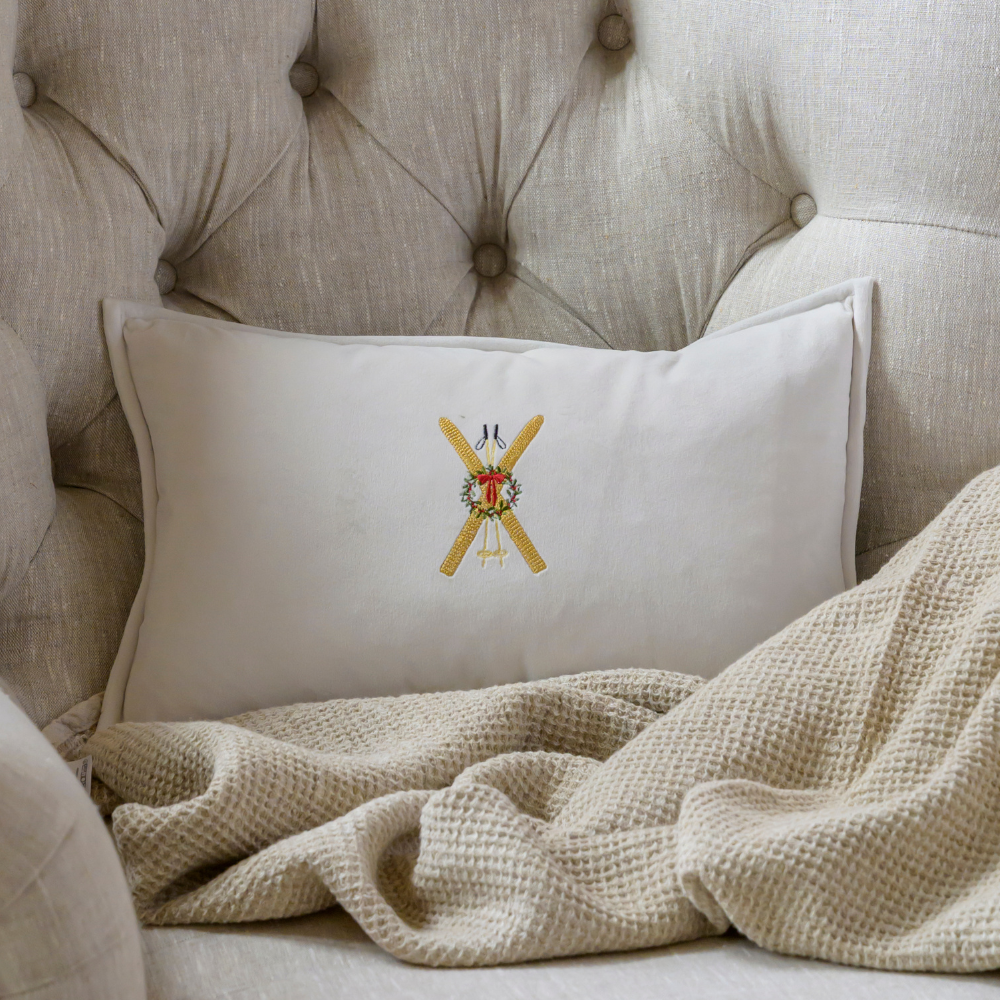 Vintage Skis Boudoir Pillow - New