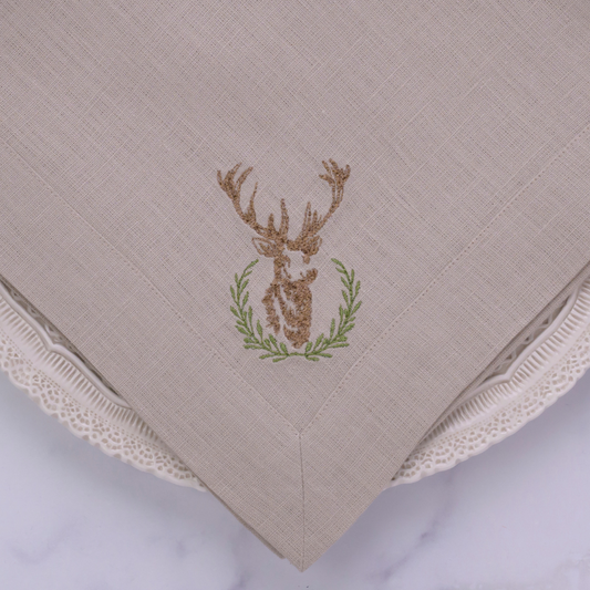 Laurel Wreath Stag Large Napkin - New