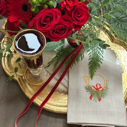 Holiday Horn with Bow Linen Towel - New