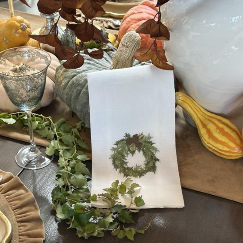 Juniper Wreath Linen Towel