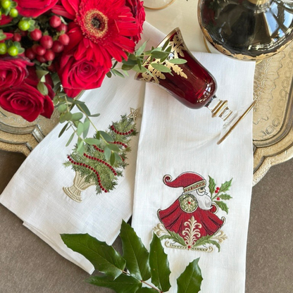 Christmas Tree with Trim Linen Towel