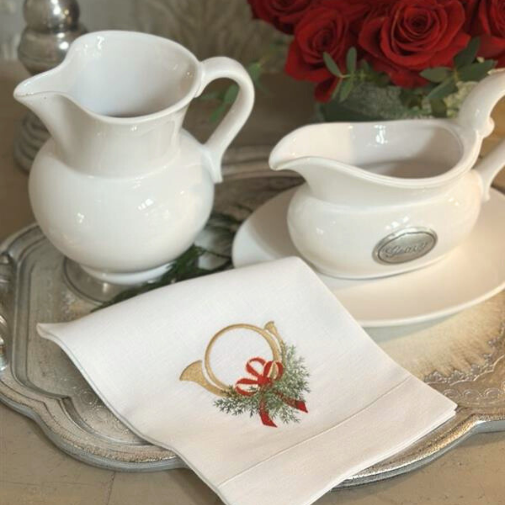 Holiday Horn with Bow Linen Towel - New