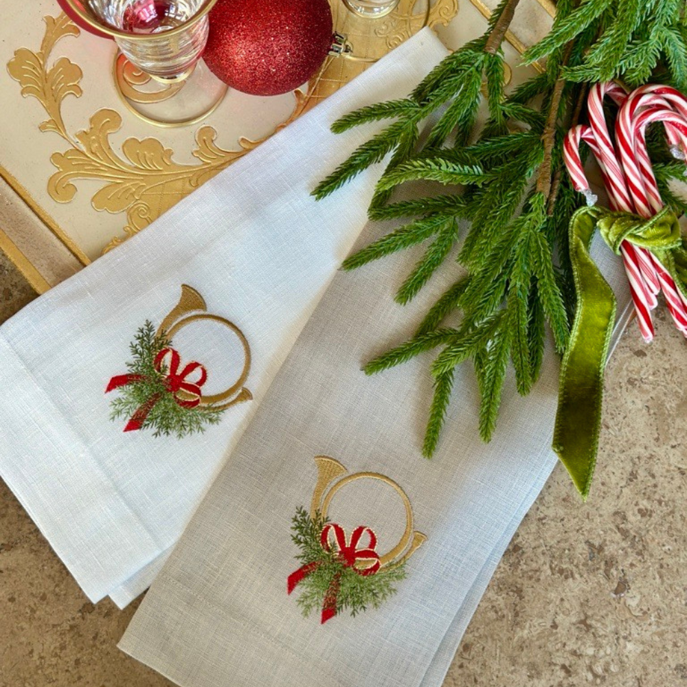 Holiday Horn with Bow Linen Towel - New