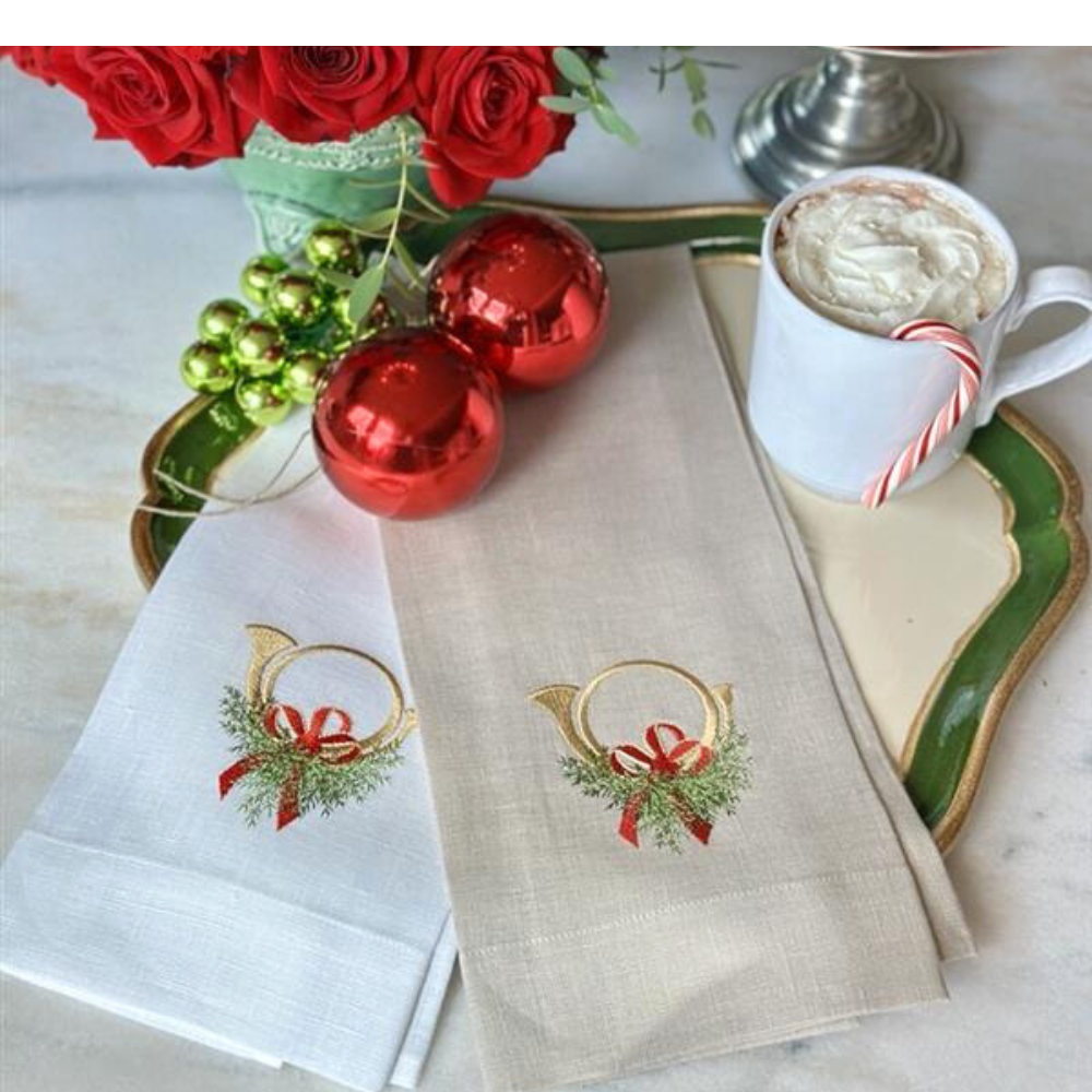 Holiday Horn with Bow Linen Towel - New