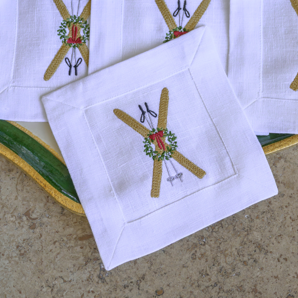 Vintage Skis Cocktail Napkin Set - New