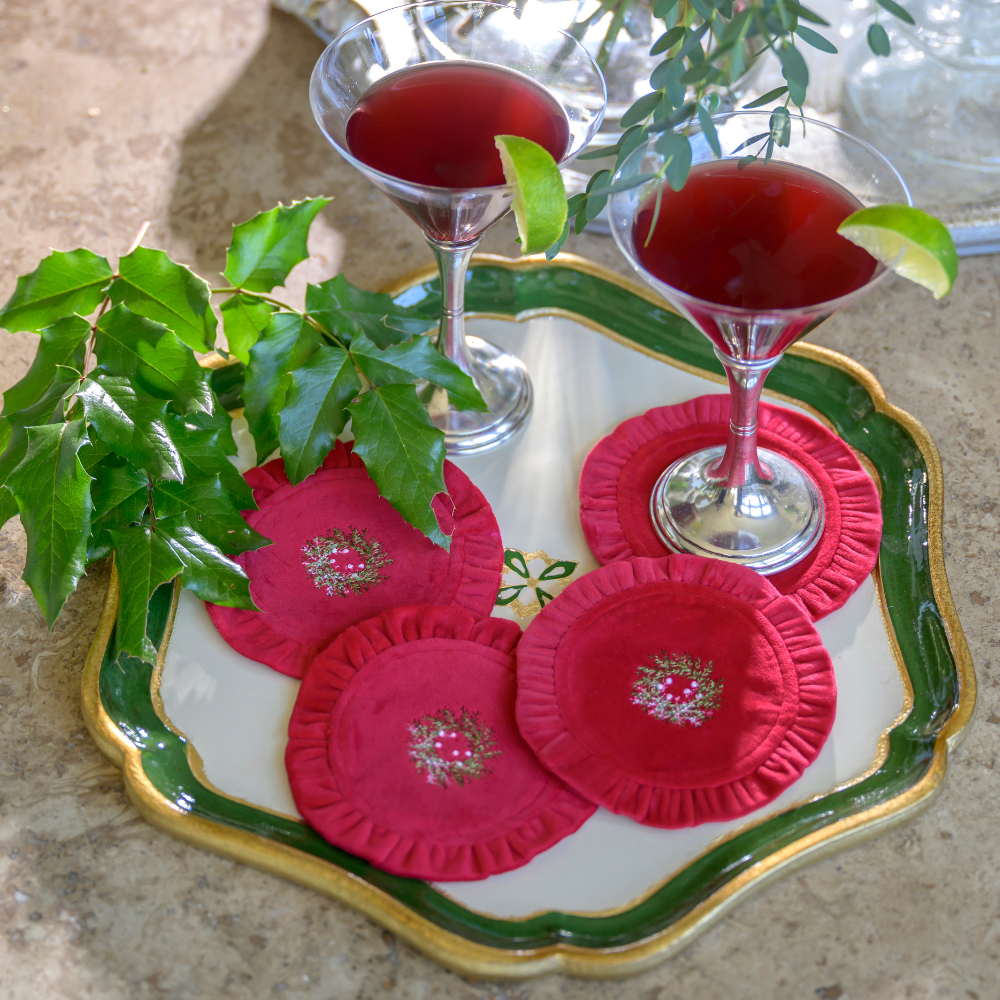 Mini Wreath Round Ruffle Velvet Coaster Set - New