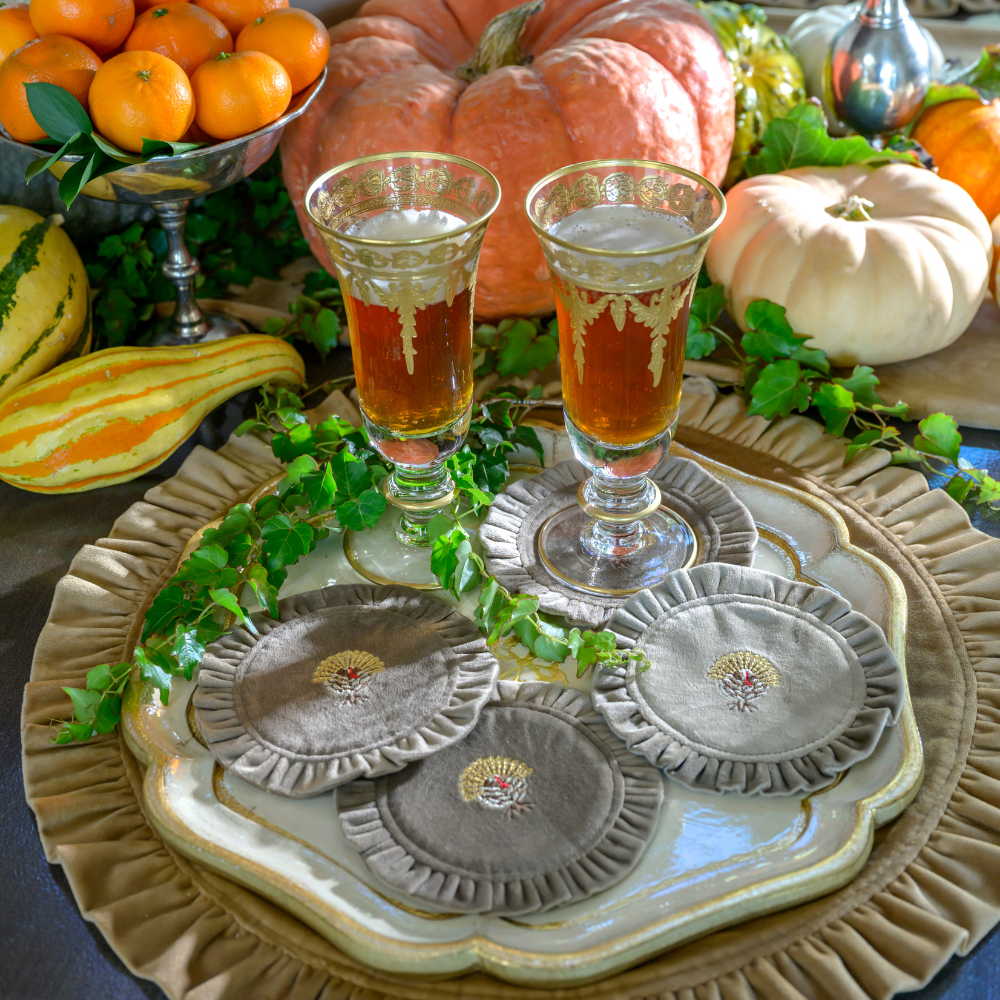 Turkey Round Ruffle Velvet Coaster Set - New