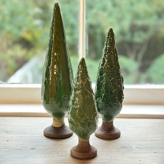 Decorative Ceramic Cypress Tree Trio - New
