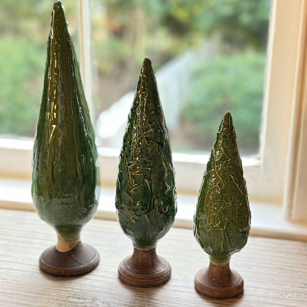 Decorative Ceramic Cypress Tree Trio - New