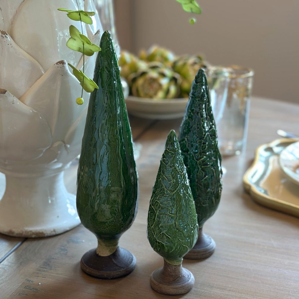 Decorative Italian Ceramic Cypress Tree Trio | Handmade in Tuscany