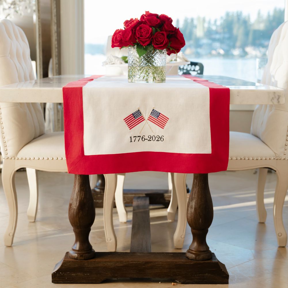 American Flags 1776 Linen Table Runner - NEW