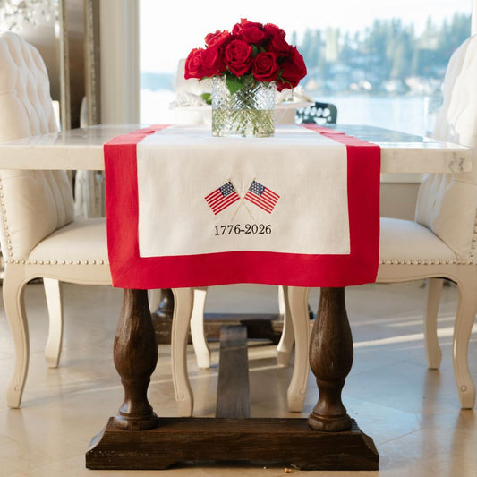 American Flags 1776 Linen Table Runner - NEW