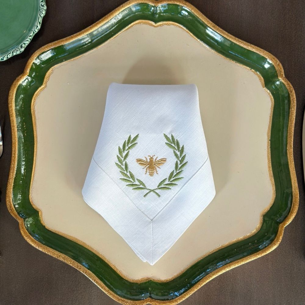 Green Italian Bee Large Linen Napkin - NEW