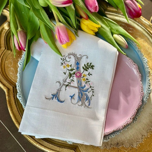 Heritage Floral Monogram Linen Towel - New