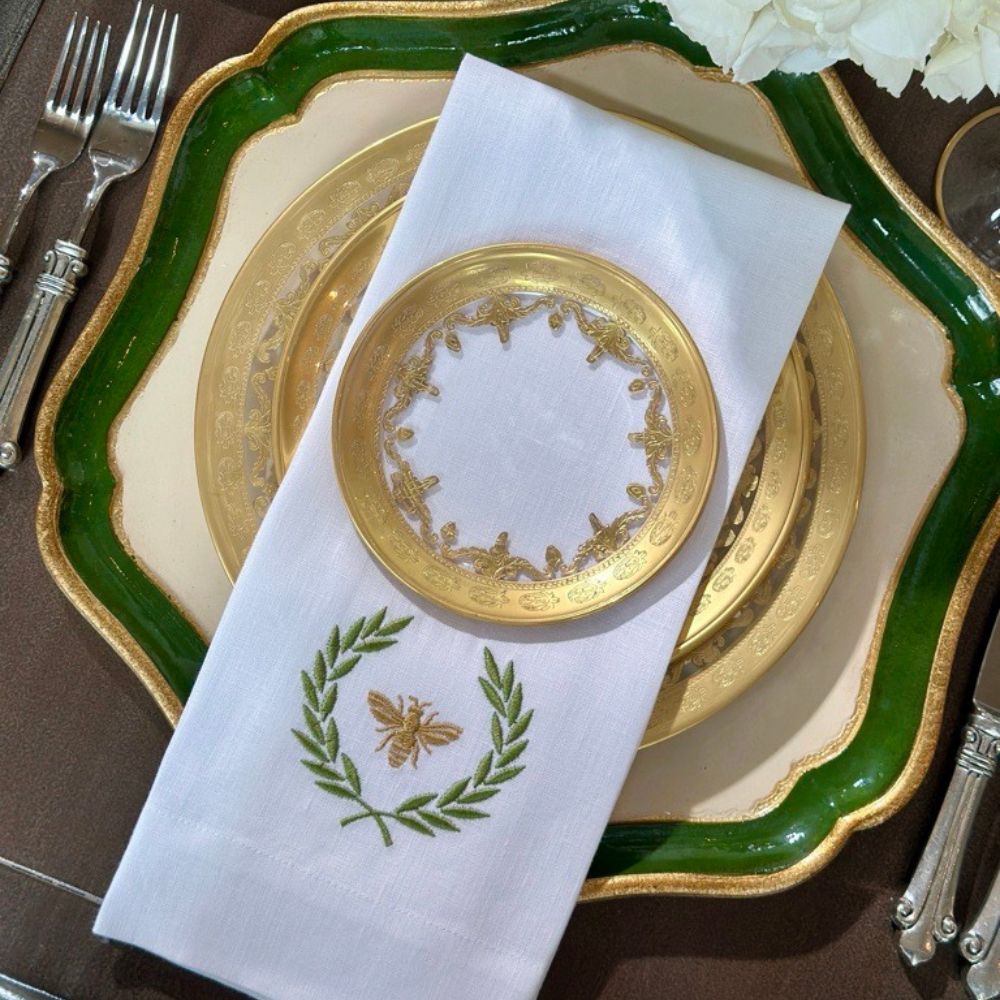 Italian Bee in Green Linen Towel - New