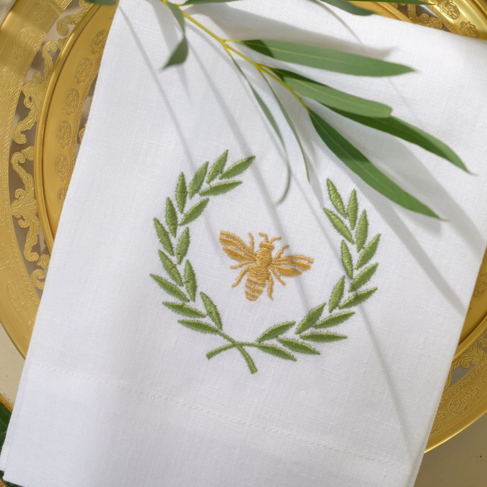 Italian Bee in Green Linen Towel - New