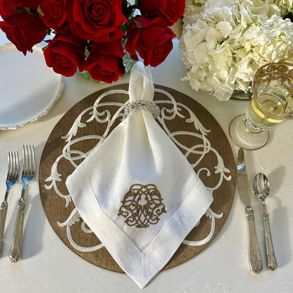 Bronze & White Palermo Baroque Placemat with Free White with Bronze Napkin - Website Exclusive