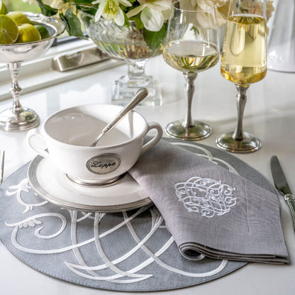 Grey & White Palermo Baroque Placemat with Free Grey with White Baroque Napkin - Website Exclusive
