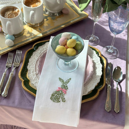 Green Toile Bunny Linen Towel - New