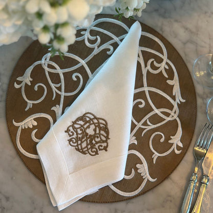 Bronze & White Palermo Baroque Placemat with Free White with Bronze Napkin - Website Exclusive