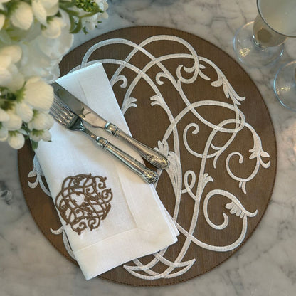 Bronze & White Palermo Baroque Placemat with Free White with Bronze Napkin - Website Exclusive