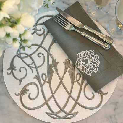 Cream & Olive Palermo Baroque Placemat with Free Olive Baroque Napkin - Website Exclusive
