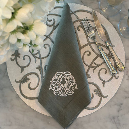 Cream & Olive Palermo Baroque Placemat with Free Olive Baroque Napkin - Website Exclusive