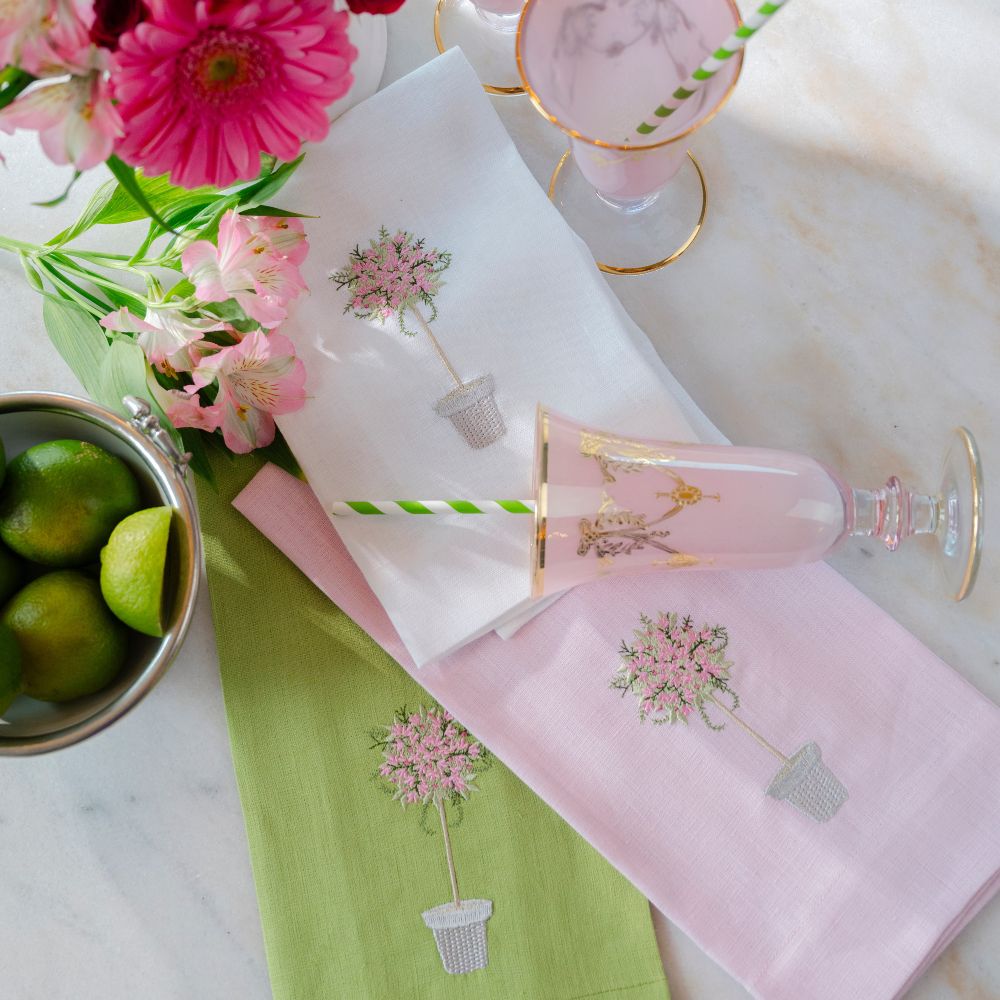 Pink Topiary Linen Towel