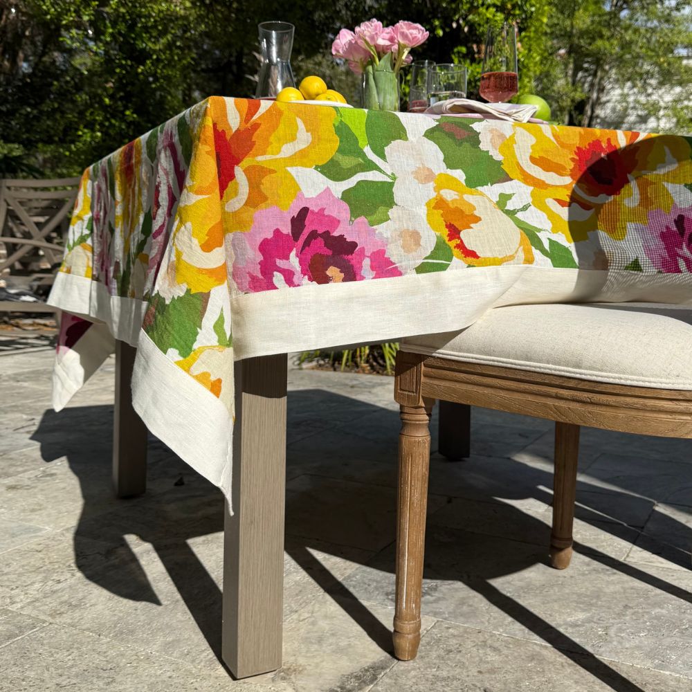 Portofino Summer Garden Linen Table Square — detail view outdoors