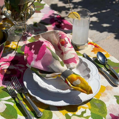 Portofino Summer Garden Large Linen Napkin — styled table setting