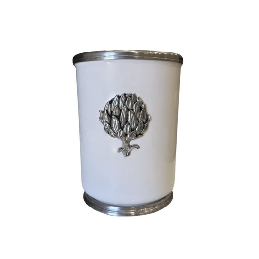 Tuscan Damasco Utensil Holder with decorative artichoke emblem 