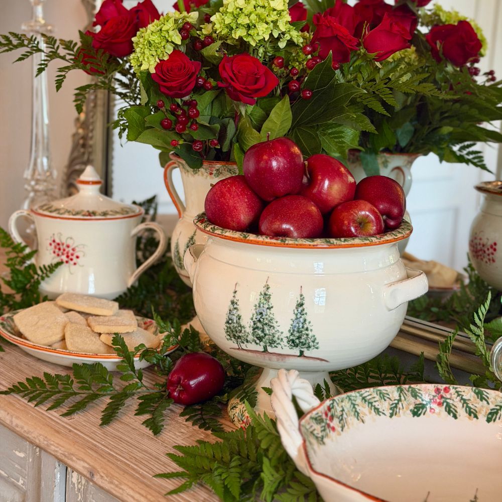 Natale Hand Painted Italian Ceramic Pedestal Bowl