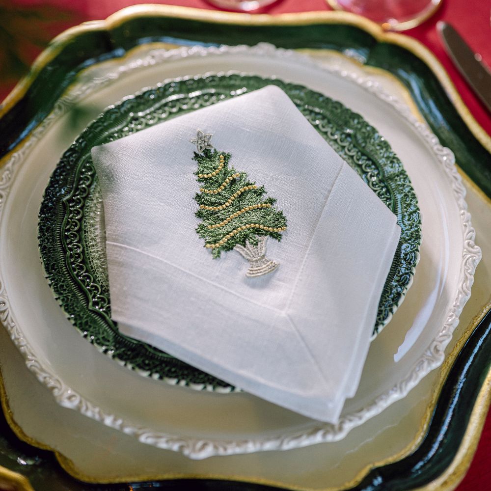 Tree with Gold Trim Large Linen Napkin