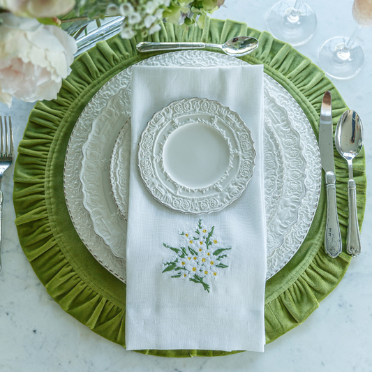 Serviette en lin bouquet de marguerites