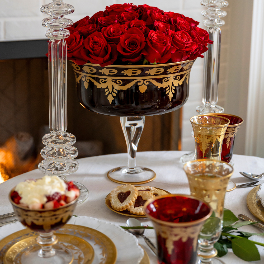Vetro Red Gold Footed Compote - 24K Gold Italian Glass Centerpiece ...