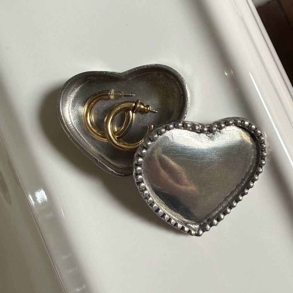 Vintage Beaded Pewter Heart Box - Website Exclusive