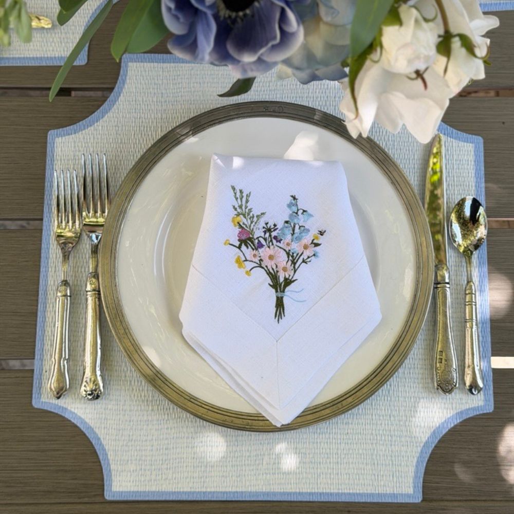 Splendido Square Wipeable Placemat, Blue Border