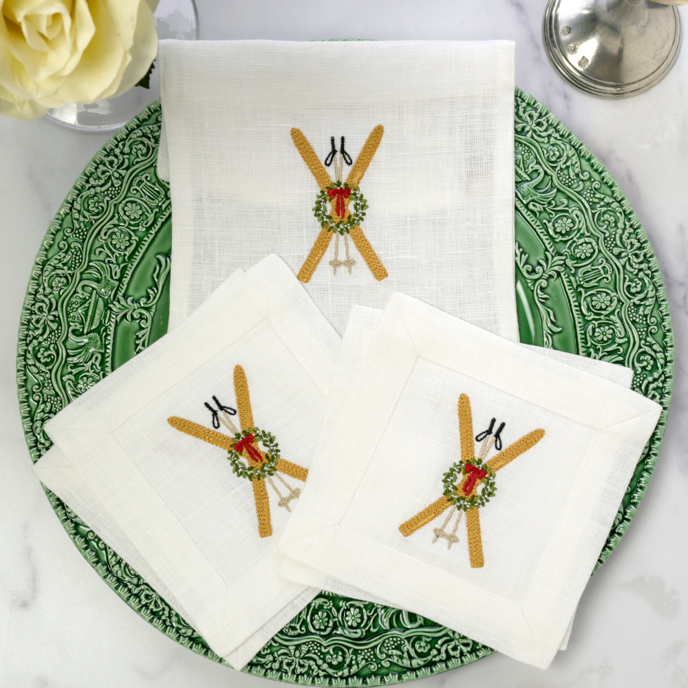 Vintage Skis Cocktail Napkin Set - New