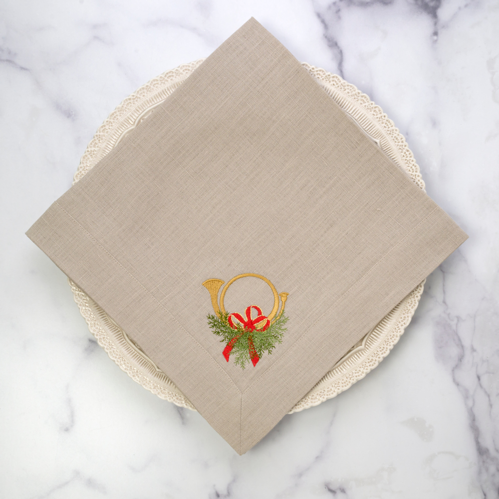 Holiday Horn with Bow Large Napkin - New