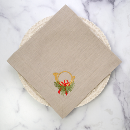 Holiday Horn with Bow Large Napkin