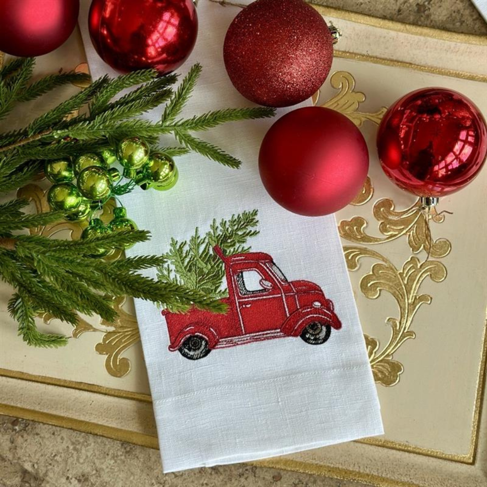 Tree Farm Truck Linen Towel - New