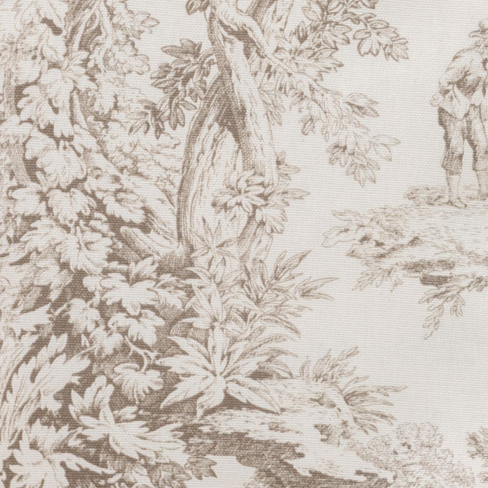 Patterned fabric with leaves and branches on a neutral background