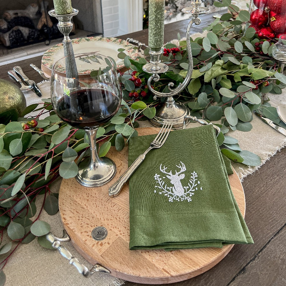 Stag with Holly Berries Linen Towel
