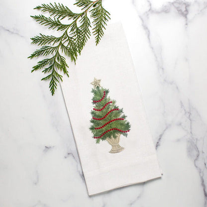 Christmas Tree with Trim Linen Towel