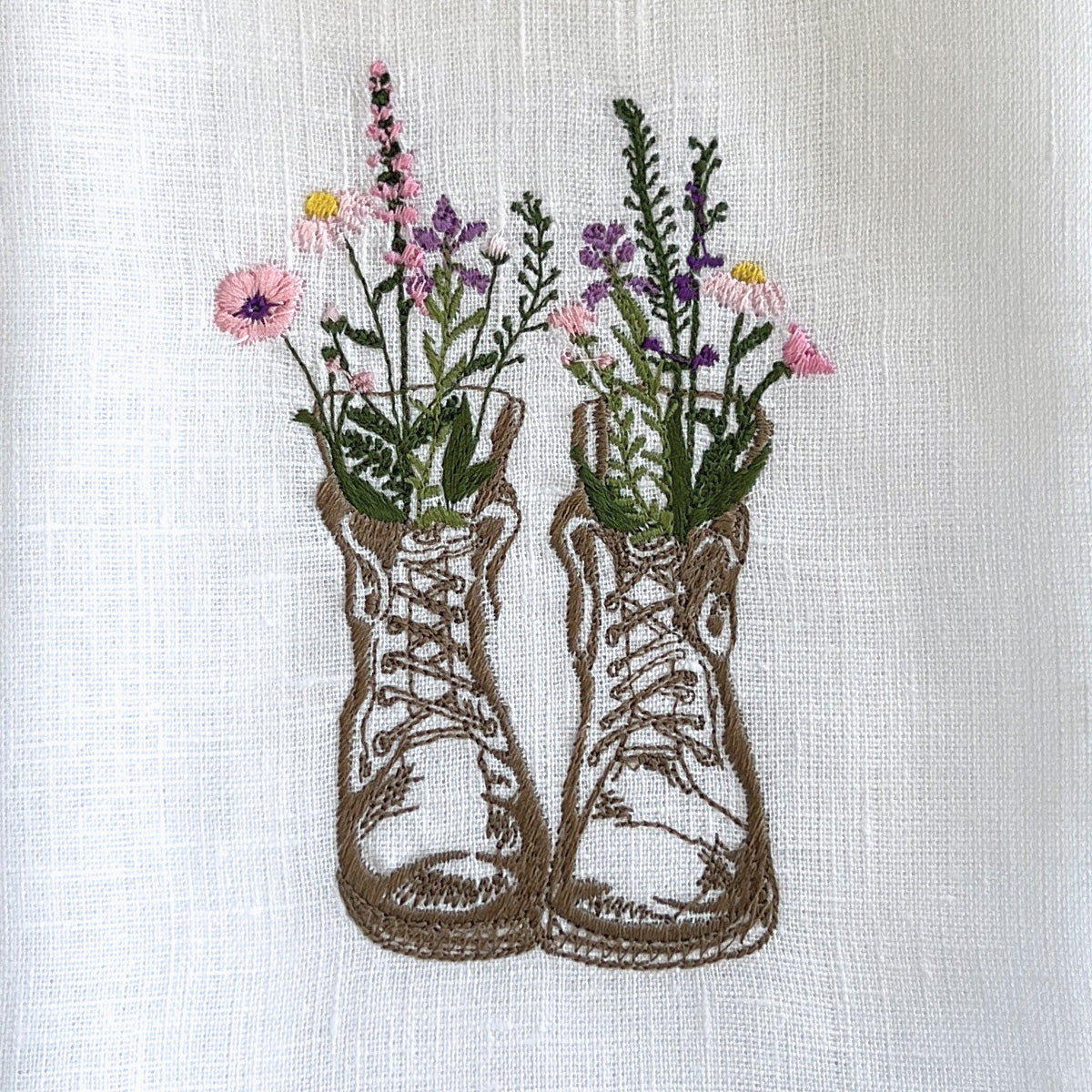 Boots with Flowers Linen Towel