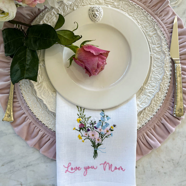 Love You Mom with Bouquet Linen  Towel