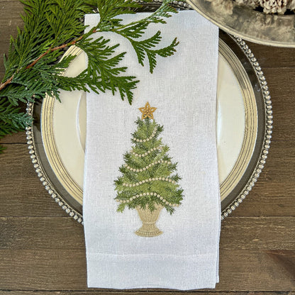 Christmas Tree with Gold Trim Linen Towel